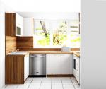Ъглова Г-образна кухня с вградени уреди в Бяло и Дъб с лице МДФ гланц